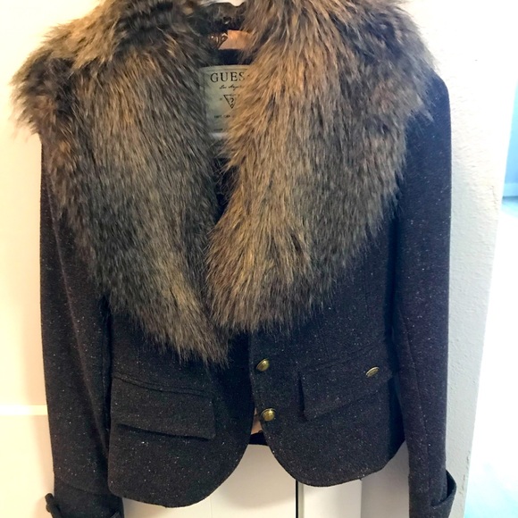 Guess faux fur shawl collar wool coat - Picture 1 of 6
